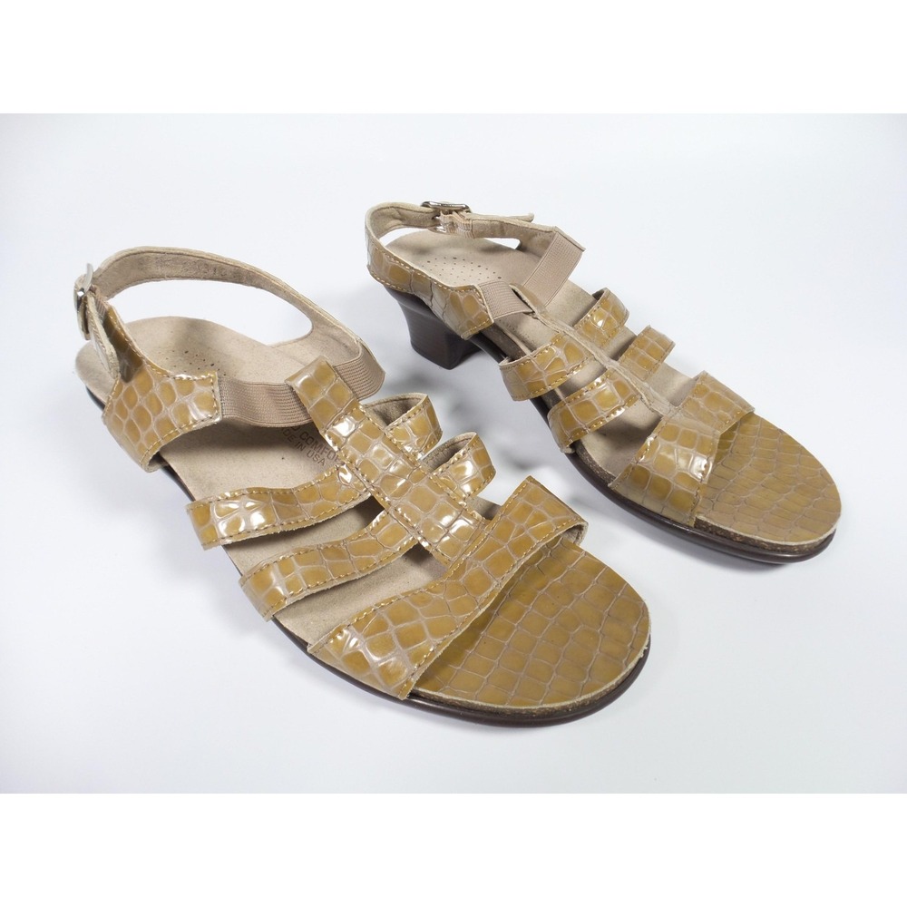 SAS Allegro Heel Shoes‎ Womens Size 8 Beige Leather Croc Print Sandals Comfort